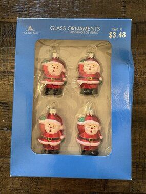 Vintage Holiday Time Blown Glass Ornaments Set Of 4 Santa Claus